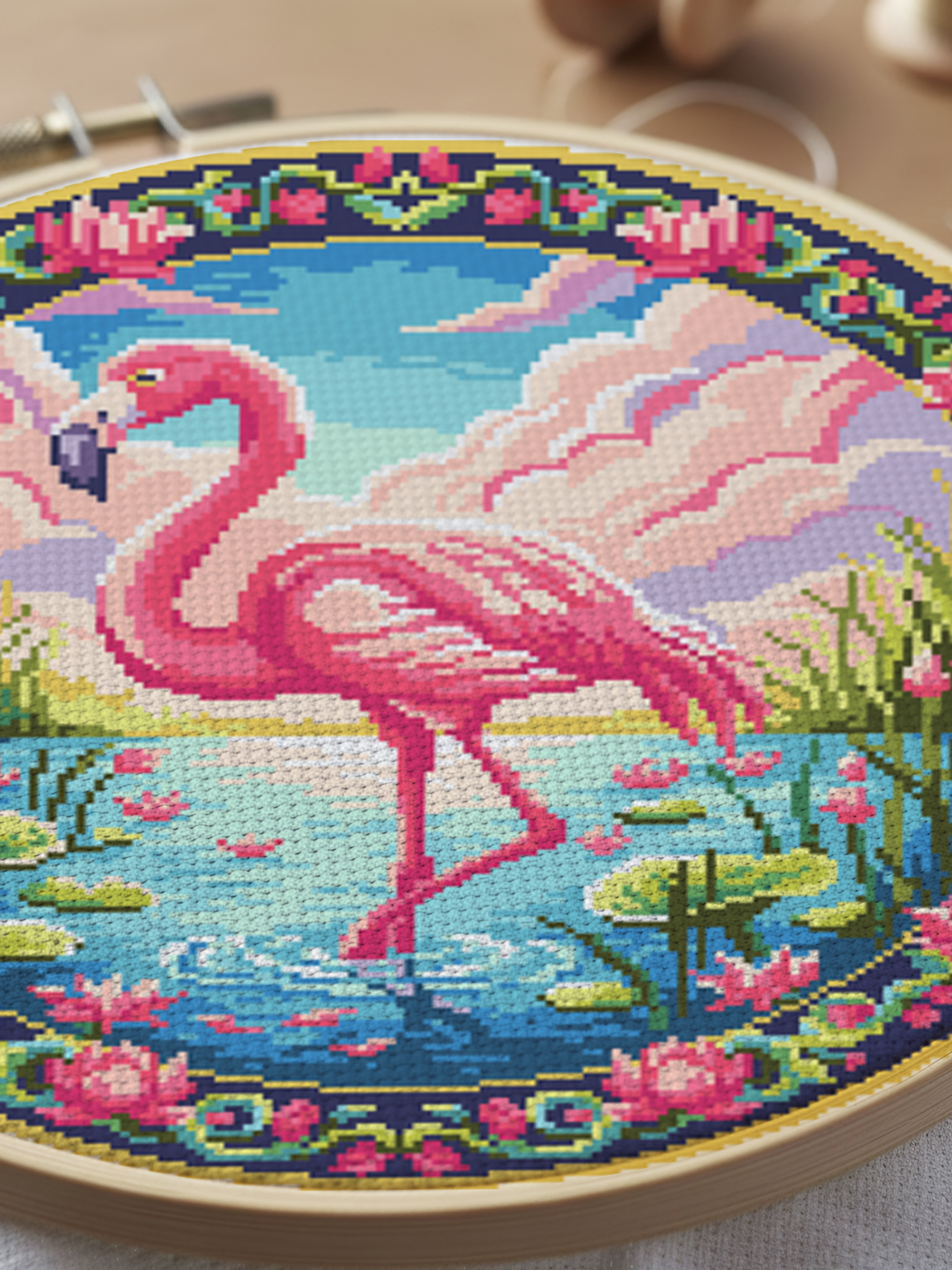Flamingo cross-stitch